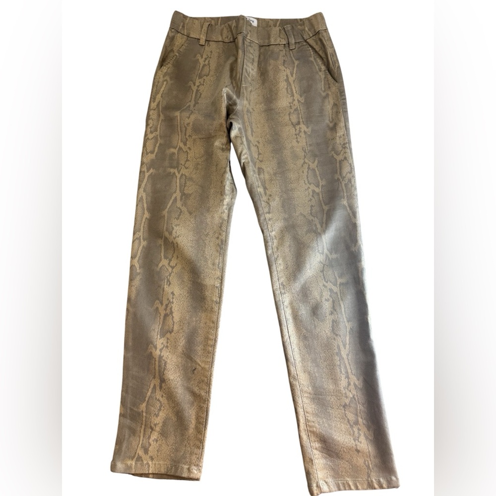 Metallic Taupe Snake-Print Straight Leg Pants